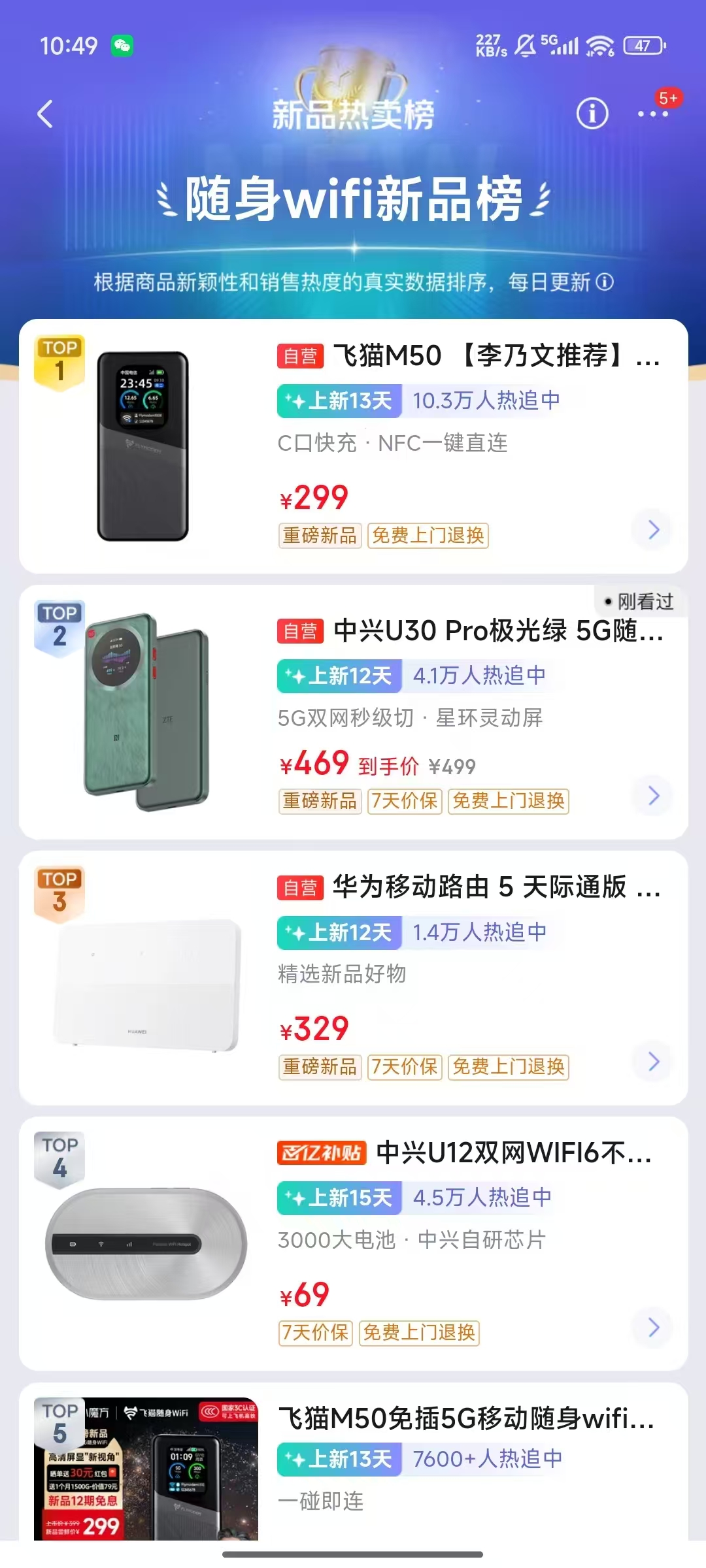飛貓M50 5G 隨身WiFi 新品上市戰報